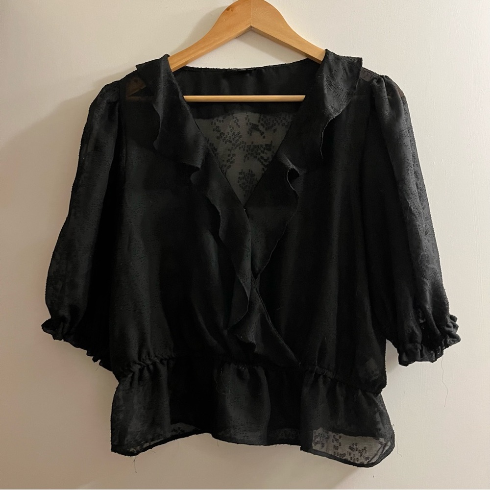 Dynamite Sheer Ruffle Peplum Top